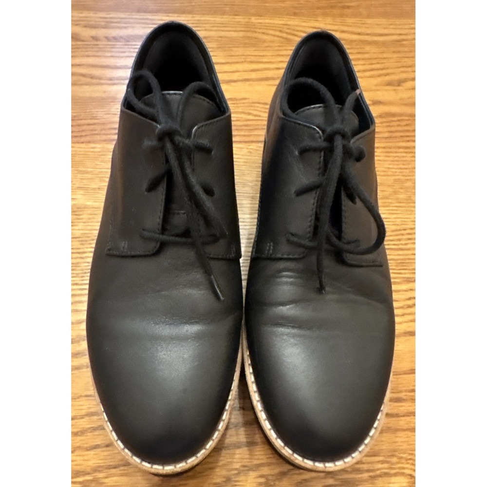 NWOB Eileen Fisher Eddy Women's‎ Black Smooth Leather Platform Oxford Size 6.5 M